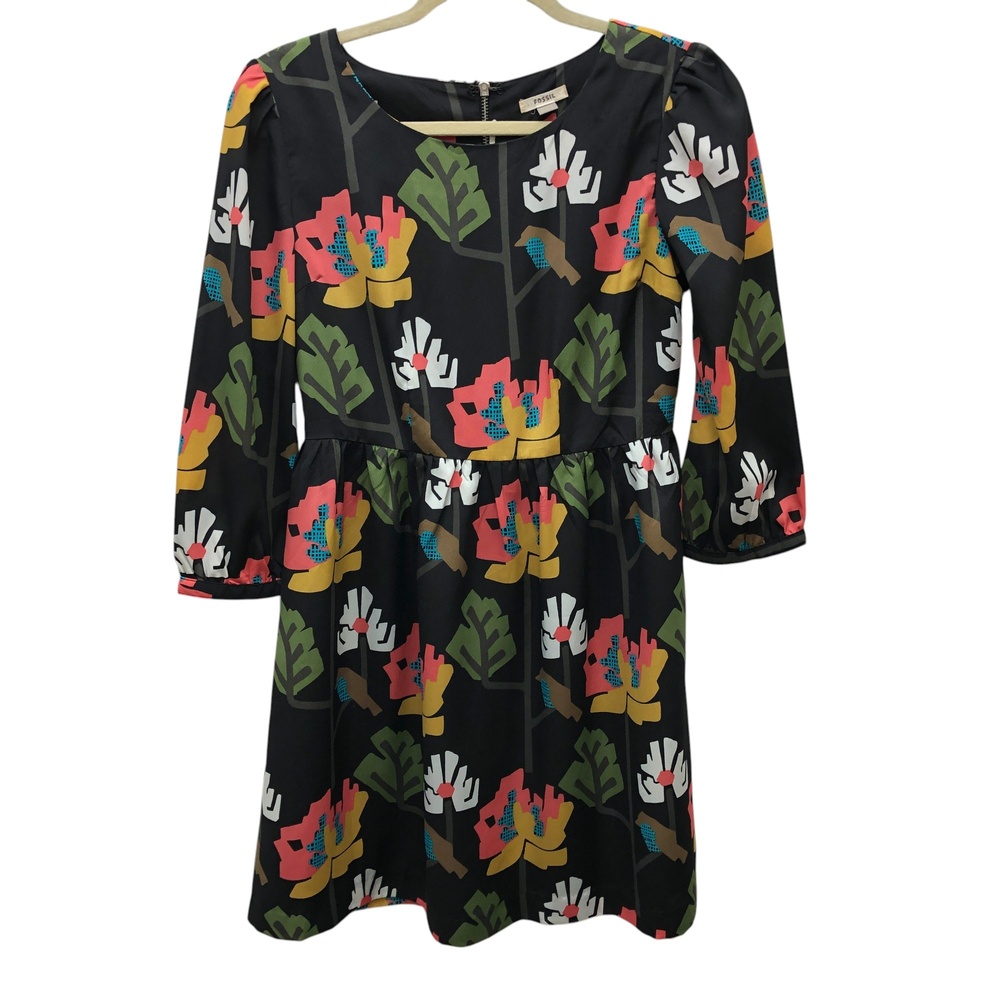Posse Dress Womens Medium Floral Long Sleeve Retro Mod Print Pockets Boho Casual